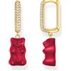 Thomas Sabo CR727-414-10 Orecchino singolo a cerchio placcato oro con Orsetti d'Oro rosso in versione midi Donna