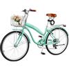 VEVOR Bicicletta Cruiser Beach Telaio Acciaio 7 Velocità Verde Chiaro 150kg Portapacchi Posteriore Doppi Freni V-Brake, Spostamenti Quotidiani, Strade Cittadine, Dimensioni Ruota 660 mm 26 pollici
