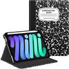 Fintie - Cover a portafoglio, per iPad Mini 7 (A17 Pro, 7a generazione) 2024/iPad Mini 6 (6a generazione) 8,3, multi-angolo, porta matita e tasca, spegnimento automatico, motivo quaderno