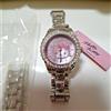 HELLO KITTY Orologio al quarzo Hello Kitty quadrante rosa lunetta strass nuovo con etiche...