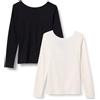 Amazon Essentials T-Shirt a Costine Slim Fit a Maniche Lunghe con Scollo Rotondo Donna, Pacco da 2, Nero/Bianco Guscio D'uovo, S