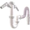 Poppstar Sifone per lavandino/lavello da cucina flessibile 1 1/2 x 40-50mm (a forma di U, tubo di scarico 320-880mm, 2x attacchi per elettrodomestici: Ø 19-23mm, lunghezza 85mm, bianco