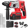 Bogseth Martello Perforatore a Batteria 2 * 4.0Ah, 21V Martello Demolitore SDS Plus, Martello Tassellatore a Batteria, 3 Trapani, 2 Scalpelli, Adatti per Cemento, Muratura, Pareti, 4 in 1 Funzioni