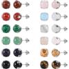 JMFENFA Set di 12 paia di orecchini a perno con perle sferiche naturali multi gemme, in acciaio inossidabile, con occhio di tigre, quarzo rosa, onice, opale, perle tonde in pietra per donne, 8mm