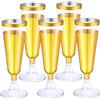 LATERN 50 Pezzi Riutilizzabili Flute da Champagne con Bordo in Dorato, 150ml Bicchieri da Champagne in Plastica Bicchieri da Vino con Gambo per Anniversario Matrimonio Giardino Feste (5,5 x 16,5cm)