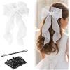 Cryptisg Fiocco Bianco Capelli Bambina, Elegante Accessorio per Capelli | 60 x 15cm Accessori Capellis Comunione Bambina, Bianco Capellis Donna con Fiocco per Matrimonio, Compleanno, Festa
