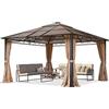 TOOLPORT Gazebo da giardino 4x4 m tetto Hardtop 6 mm policarbonato, 4 teli laterali color ocra