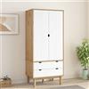 Gecheer Armadio in Legno, con 2 cassetti e vano a Porte, 76,5 x 53 x 172 cm, in Pino massello e Multistrato, Colore Marrone e Bianco, OTTA, per Camera da Letto o Soggiorno