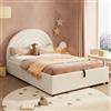 MSMOK Letto imbottito 140 x 200 cm, letto per bambini con rete a doghe e testiera, letto per ragazzi per adulti e ragazzi, doghe in legno, facile da montare, velluto, beige