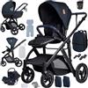 Dziranam Passeggino 4 in 1 con maniglione regolabile in altezza,Blu | Imbottitura calda e morbida, telaio robusto in alluminio per ogni uscita