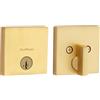Kwikset Downtown - Serratura a chiavistello, in ottone satinato con design squadrato, sicurezza SmartKey resistente alle effrazioni, con chiave esterna, cilindro singolo e protezione Microban