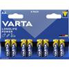 VARTA Longlife Power Batterie AA Mignon LR06 (pacco da 8) Batteria alcalina - Made in Germany - Ideali per giocattoli, torce, controller e altri dispositivi a batteria