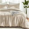 EMME Biancheria da letto in mussola, in 100% cotone, 220 x 240 cm, con chiusura lampo, set da 1 copripiumino con 2 federe da 80 x 80 cm, in mussola, Oeko-Tex X, beige