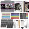 HIFORNY Set da 100 pezzi per disegno e schizzi, forniture artistiche professionali con grafite, carbone, colorate, acquerelli, matite metalliche, strumenti di miscelazione, album da disegno e libro da