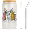 Buwexuxo 470 ml Bicchiere in Vetro con Coperchio e Cannuccia, Regalo di Natale per Amanti dei Libri, Tumbler per caffè con Motivo Libro, Idea Regalo per Lettori e Topi di Biblioteca