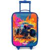 NoBoringSuitcases.com NoBoringSuitcases© Valigia Blu Per Bambini Compatto Bagaglio Ultraleggero | 48x31x19 cm - Trolley A Mano Rigidi LED Ruote Valigie Bimbi - Ragazzo - Camion dei mostri - Colorato