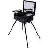 HauTour Valigetta Cosmetica con Trucco, Tavolo da Toeletta con 4 Ruote, Illuminazione e Specchio, Beauty Case da Parrucchiere, Stazione Professionale con Gambe Regolabili, Nero