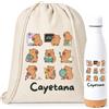 Gifters | Pack Sacca Coulisse e Bottiglia Personalizzati Capibara | Borsa Bambini con Nome 34 × 42 cm + Bottiglia Acciaio Inox 750 ml | Asilo, Scuola e Gite