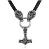PiercingJak - Collana da uomo con ciondolo a forma di martello di Thor, vichingo con lupo di Fenris, in acciaio inox, con nodo celtico, colore: argento/nero