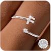 Maynor A-Z Anello con lettere in argento 925 da donna con zirconi cubici impermeabili - Anello regolabile da 50 a 60 pollici anello iniziale gioielli