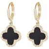 GAUEIOUR Orecchini irlandesi a forma di foglia portafortuna con ago in argento con smeraldo nero, semplice e fortunato, regalo per festa irlandese, colore: nero, argento Sterling, Argento sterling