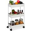 Relaxdays Carrello da Cucina con Ruote, 3 Ripiani, 2 Freni, Portaoggetti per Bagno e Ufficio, HLP: 65,5x40x22cm, Bianco