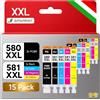 Amaprint 580 581 XXL Multipack sostituisce le cartucce Canon 580 581 per | TR8550 TS6350a TR7650 TS705a TS9550 TS6351a TS6350 TS6300 compatibile con Canon PGI-580 CLI-581 (15 cartucce d'inchiostro)