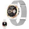 KSIX LYA Go Smartwatch da donna, display AMOLED da 1,19, autonomia 5 giorni, modalità sport e salute, notifiche, chiamate, assistente vocale, 2 cinghie in metallo e silicone - argento e beige