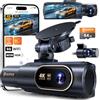 ERTR Dash cam 4K a 3 canali anteriore e posteriore, telecamere dash 4K wireless per auto, telecamera auto 4K+1080P+1080P, Wi-Fi integrato e APP, G-Sensor, visione notturna, scheda SD da 64GB