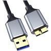 PENCILUPNOSE Cavo per disco rigido, 0,5 m, USB 3.0 A a Micro B, 5 Gbps, compatibile con hard disk esterno portatile, Western, WD Elements, Seagate Expansion, Toshiba Canvio, LaCie, Maxtor, Samsung Galaxy S5 Note