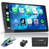 Haudio Autoradio 2 Din con Apple CarPlay e Android Auto, Schermo HD da 10,1 Pollici, Telecamera per Retromarcia HD, 4+64 GB, Controllo Vocale,Mirror Link, FM/AM/AUX per Tutti i Veicoli(CPU Aggiornata)