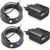 PUQAKE 2Pack Caricatore USB C 25W 2-Porto PD&QC3.0 Presa con 2M Cavo per Samsung | Multipla Spinotto USB A&USB C Caricabatterie Rapido Super per Galaxy S26 S25 S24 S23 S22 S21 S20 S10 A57 A56 A55 A54 A36 A17