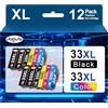 Jagute 12-Pack 33XL Cartucce d'inchiostro Multipack Compatibili con Epson 33 XL | Cartucce 33 XL Compatibili con Epson Expression Premium XP-900 XP-7100 XP-530 XP-540 XP-630 XP-635 XP-640 XP-645 XP-830