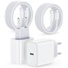 LumFocus Cavo di ricarica per iPhone, caricatore USB C da 25 W per iPhone 14 13 12 | [Certificato MFi] per caricabatterie rapido Apple con cavo USB C a Lightning da 2 m + 2 m, per iPhone Xs Xr X 8 7 Plus iPad