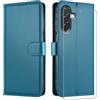 JUNETOP Cover per Samsung Galaxy A27 5G con Vetro Temperato, Blu Turchese | Custodia a Libro in Pelle Sintetica con Protezione RFID