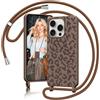 Coiwxmoi Custodia per iPhone 15 Pro con Nastro Leopardato,Nero | Motivo con Catena,Custodia Protettiva da Appendere con Cordino,Silicone TPU per iPhone 15 Pro 6.1