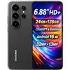 Blackview Wave 10 Smartphone 4G AI Offerte, 6,88 HD+, 24GB+128GB (2TB Esterna), 3 Assistenti Intelligenti AI, Fotocamera 32MP+13MP, Slot per 3 Schede, Android 16 Dual SIM Cellulare GPS, Nero