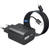 PUQAKE Caricatore USB C 25W 2-Porto PD&QC3.0 Alimentatore con 2M Cavo per Samsung | Multipla Spinotto USB A&USB C Caricabatterie Rapido Super per Galaxy S26 S25 S24 S23 S22 S21 S20 S10 A57 A56 A55 A54 A36 A17