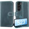 Lensun Cover in Pelle Vera per Samsung Galaxy S23- Blu retrò | Custodia in Vera Pelle [RFID Blocking] Libro con Portafoglio Cuoio Chiusura Magnetico Antiurto per Telefono