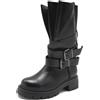 MISSCAI Stivali Biker Donna con Doppia Fibbia e Suola Chunky | Stivalettii motociclista al polpaccio, doppia fibbia regolabile, tacco largo 5 cm, circonferenza regolabile 34-60 cm