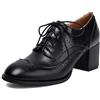 Qynthra Scarpe Oxford Brogue Taglia Larga Donna, Pelle PU Marrone, Punta Tonda, Tacco Largo, con Lacci e Punta Alette Traforata per Ufficio e Casual