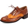 Lizoleor Francesine Donna Tacco Largo Medio Punta Rotonda Scarpe Stringate Oxford British Comodo Ruffles Vintage Marrone Numero 37 EU/38CN