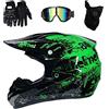 WEITY Motocross Casco, Casco integrale Moto Dirt Bike MX ATV Scooter ECE Certified moto casco con occhiali guanti maschera, Verde (S)