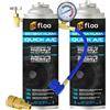 INfloo Quick A/C R1234yf 2x Sostituto del Gas Refrigerante 185 g per Auto dal 2017 + Tubo con Manometro + Adattatore YF + Guanti in Nitrile | Ricarica Fai da Te del Climatizzatore Auto