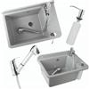 SIGO Lavabo domestico sospeso da 50,5 cm - con rubinetto con doccetta scorrevole e dispenser sapone, lavello in polipropilene, resistente al gelo e ai raggi UV, per interni ed esterni