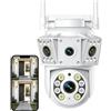 Poeruse Telecamera di sicurezza 2K per esterni, fotocamera a doppia lente, telecamera CCTV a 360°, WiFi 2.4/5GHz, con registrazione 24/7, visione notturna a colori, rilevamento umano PIR, allarme