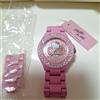 HELLO KITTY Orologio da polso Hello Kitty quarzo rosa lunetta strass nuovo con etichetta ...