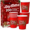 MAQA - 200 Bicchieri Acqua Carta Natalizi -Merry Christmas- 200ml, Biodegradabili e Compostabili - Bicchieri Carta Monouso Eco-Friendly per Bevande Calde e Fredde - Ideali Per Natale