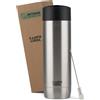 Campo Libre.® ANTO Tazza Termica - Termos Caffè Premium con Coperchio One-Touch, Thermos Caffe in Acciaio Inox a Doppia Parete, Mantiene le Bevande Calde per 6 h. Ideale per l'Auto. Inox, 450ml