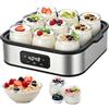 TECKZOON Yogurtiera con display touch, 9 vasetti in vetro da 180 ml | Temperatura regolabile 20-55 °C e timer 1-48 h, per yogurt naturale, greco e fermentati fatti in casa